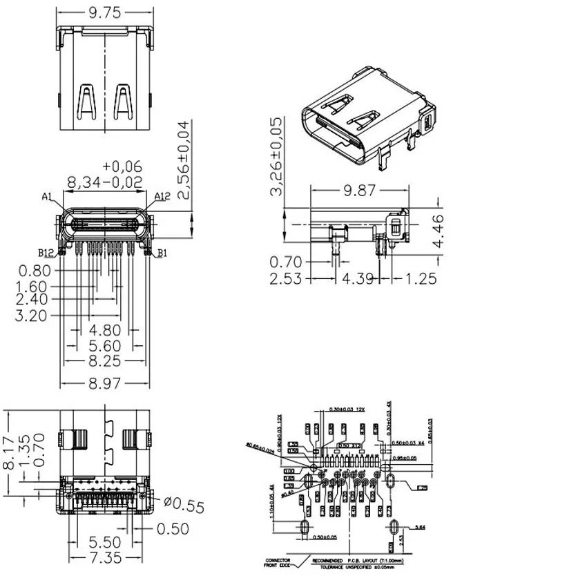 

10-50PCS USB-3.1 socket Type-C female base 24P pin is inserted in front and pasted with HD transmission interface 4 fixed pins