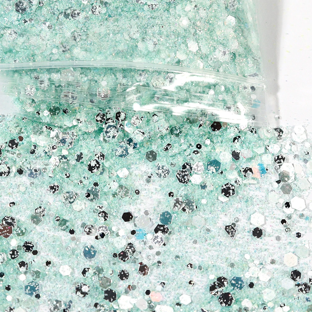 50g Summer Mint mirror Nail Glitter Sequins Mixed Hexagon Chunky Flakes Sparkly Holographic Sequin Powder Manicure Art Decora&*&