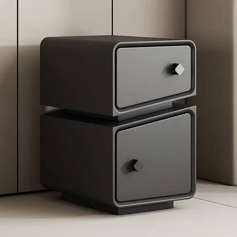 Simple black bedside table with drawers