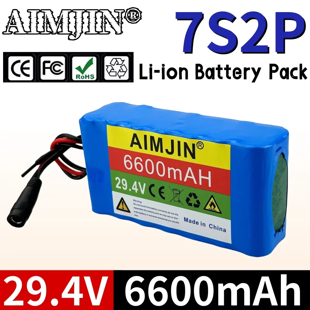

18650 Rechargeable Li-ion Battery 7S2P 29.4V 6600mAh High Capacity Battery Motorcycle Tricycle Drone Traffic Light Scooter
