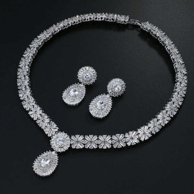 LXOEN Brand New Cubic Zirconia Jewelry Sets with CZ Crystal Bracelet Necklace and Earring Bridal Wedding Banquet Jewelry Set