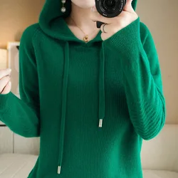 Women Sweater Autumn Winter Long Sleeve Hooded Pullover Knitwear Fashion Korean Jumper Bottoming Solid Sweaters Woman Warm Pulls