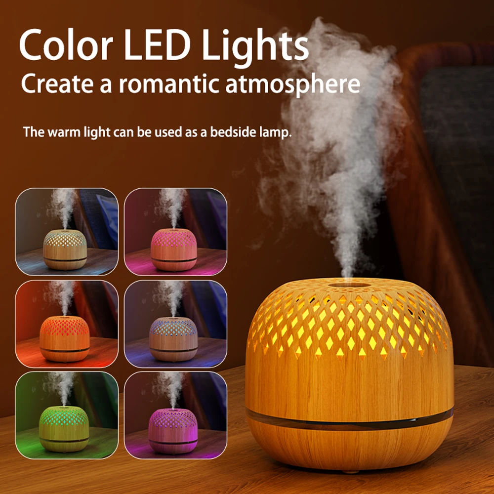300ML Aromatherapy Humidifier USB 7 Color Light Wood Grain Spray Aromatherapy Essential Oil Fragrance Air Humidification Machine