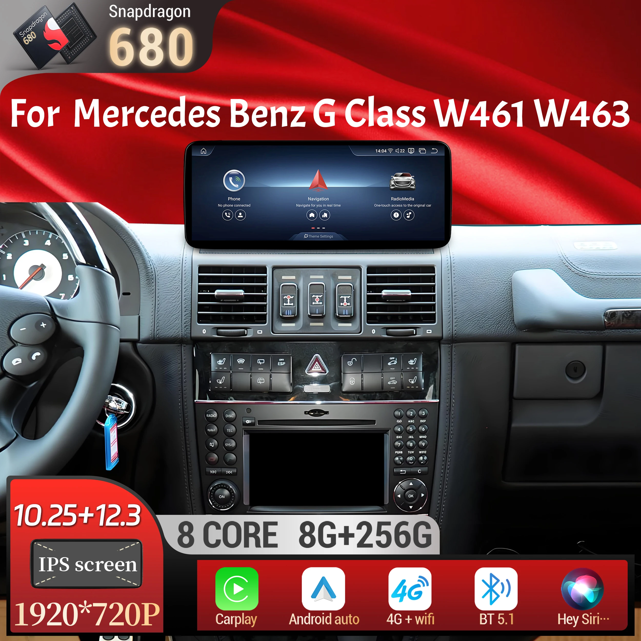 

Car Radio For Mercedes Benz G Class G500 G55 W461 W463 2008-2015 Android 14 Wireless BT Carplay Snapdragon 680 Head Unit Screen