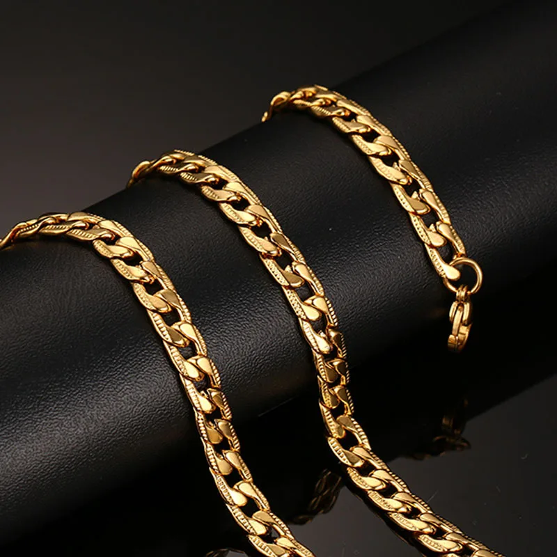 20inch Gold-Color Stainless Steel Chain Necklace For Men Women Snake/Box/Hanging/Curb/Flat/Twist  Link Wide 3mm/6mm