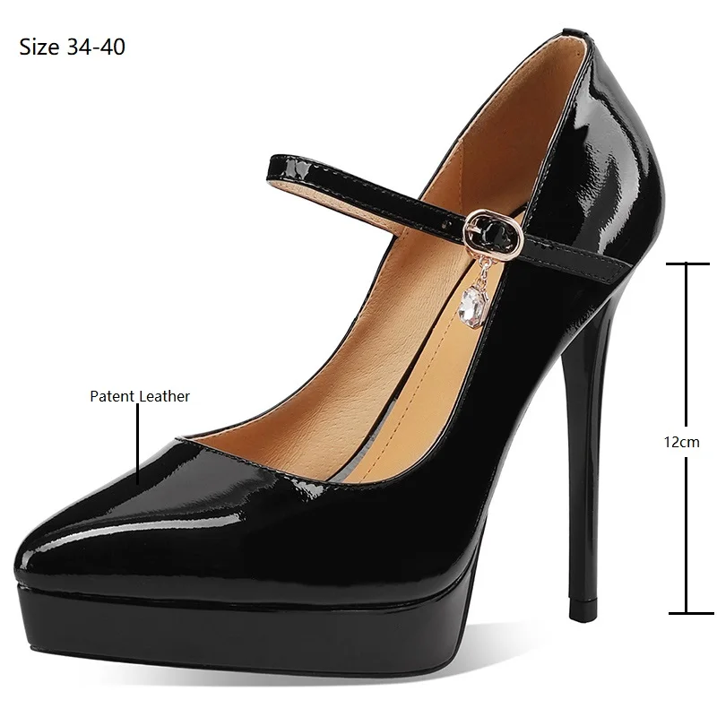 Insicre 2026 Elegant Pumps Cow Patent Leather Pointed Toe Buckle Supper High Heels Platform Women's Autumn Shoes Mary Janes