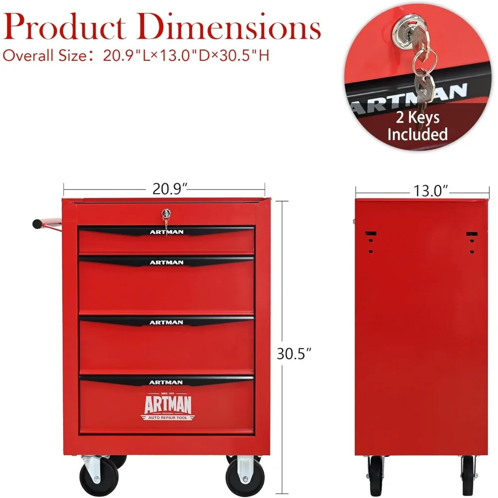 Multifunctional Rolling Tool Chest with 4 Drawers, Heavy-Duty Trolley Organizer for Workshop and Storage Solutions