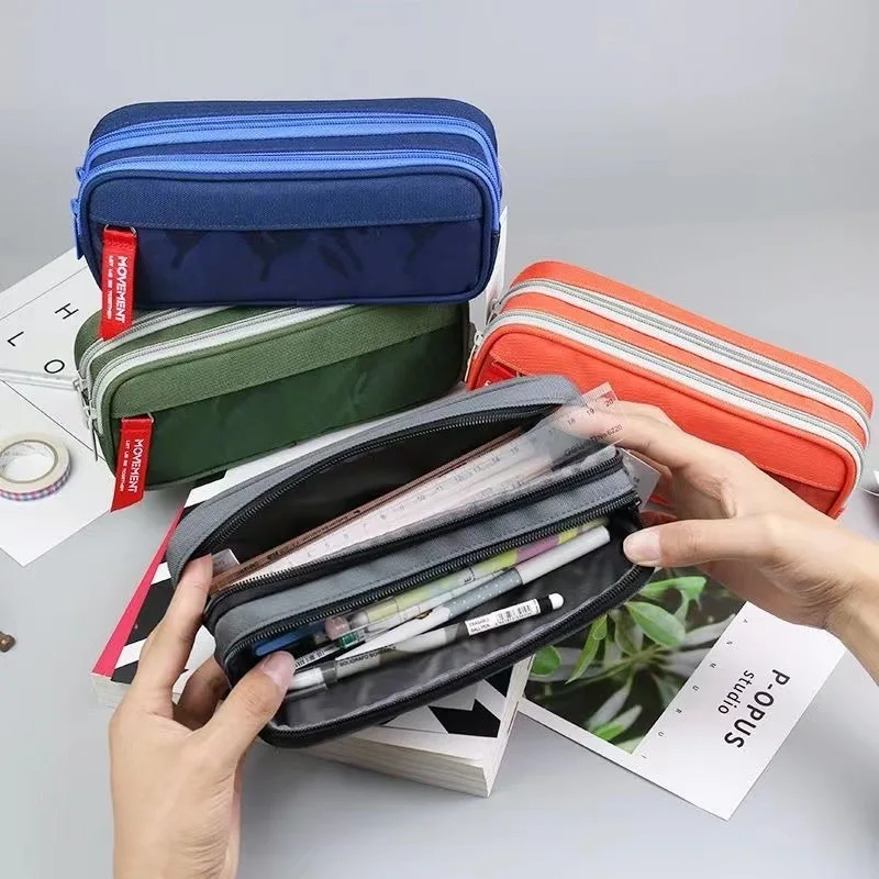 Double zipper camouflage canvas pencil case Boys pencil bag School stationery bag Student pen case School supplies storage bags