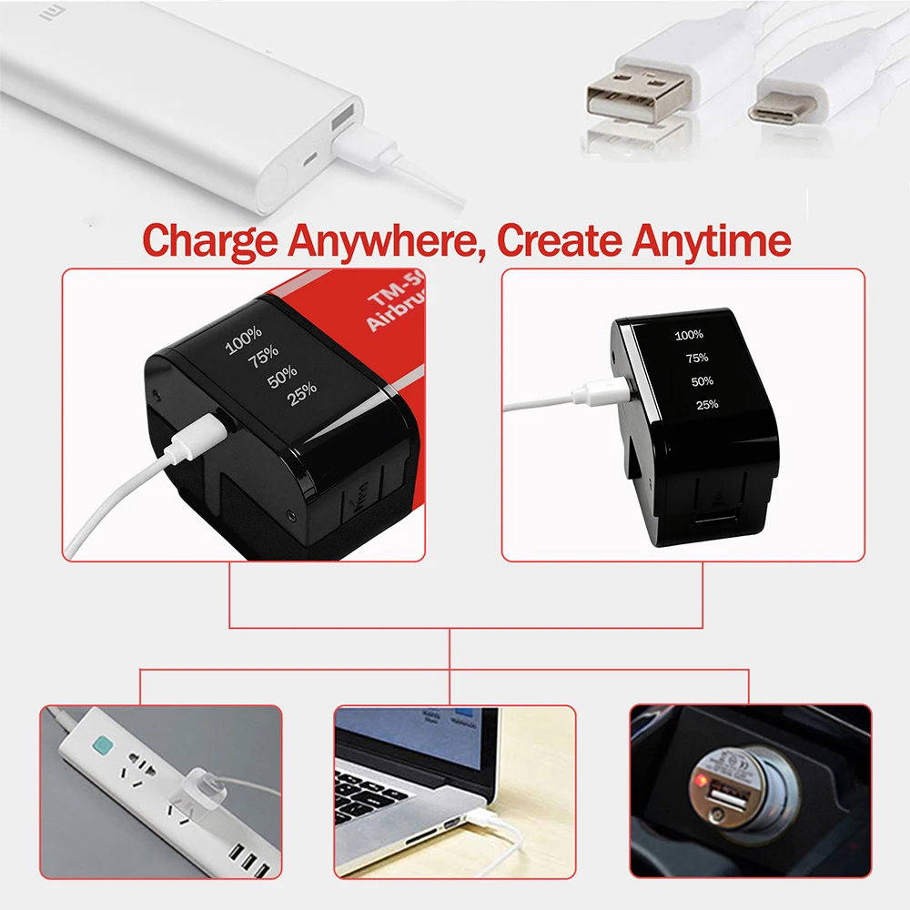 Portable Airbrush Compressor Kit 8000mAh Rechargeable Cordless Air Brush Compressor with 11-Level Pressure Adjustment Type