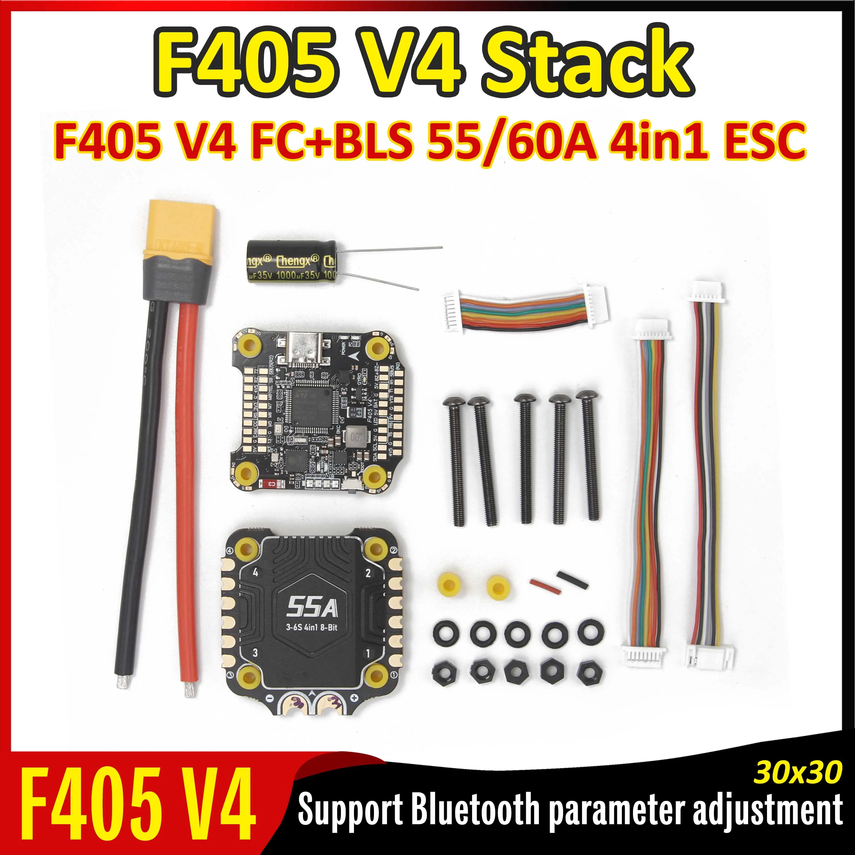 

F405 V4 BLS 60A/55A 30x30 FC&ESC Flight Controller Stack BLS 60A/55A 4in1 ESC Configure Bluetooth for FPV Freestyle Drone Parts