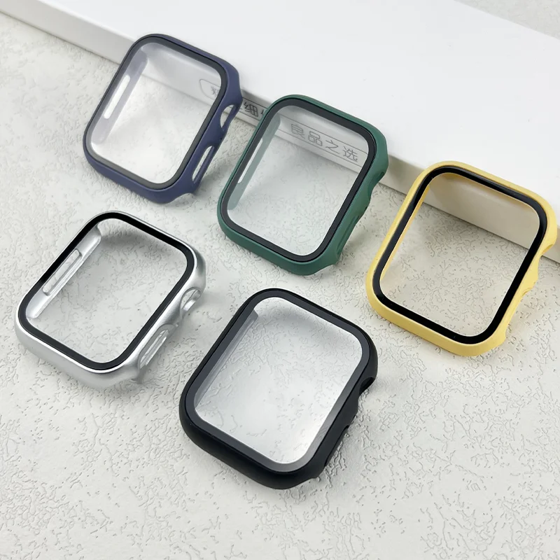 강화 유리 + 커버 애플 워치 케이스 46mm 42mm 45mm 40-41mm 44mm 스크린 프로텍터 애플 워치 액세서리 11 10 9 6 SE 7 8