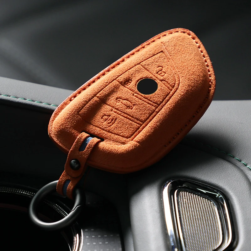 Alcantara Car Key Case Cover For BMW X1 X5 X6 1 2 3 5 7 Series F15 F16 F20 F22 F30 F32 G30 Keychain Accessories