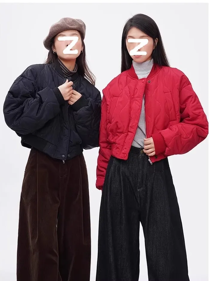 Hong Kong Sle ort Baseball Jaet Damska Kurtka Jesienno-Zimowa z Bawełny i Puchu, Kurtka z Efektem Wysokiej Talii, Odzież Wierzchnia w Stylu Koreańskim
