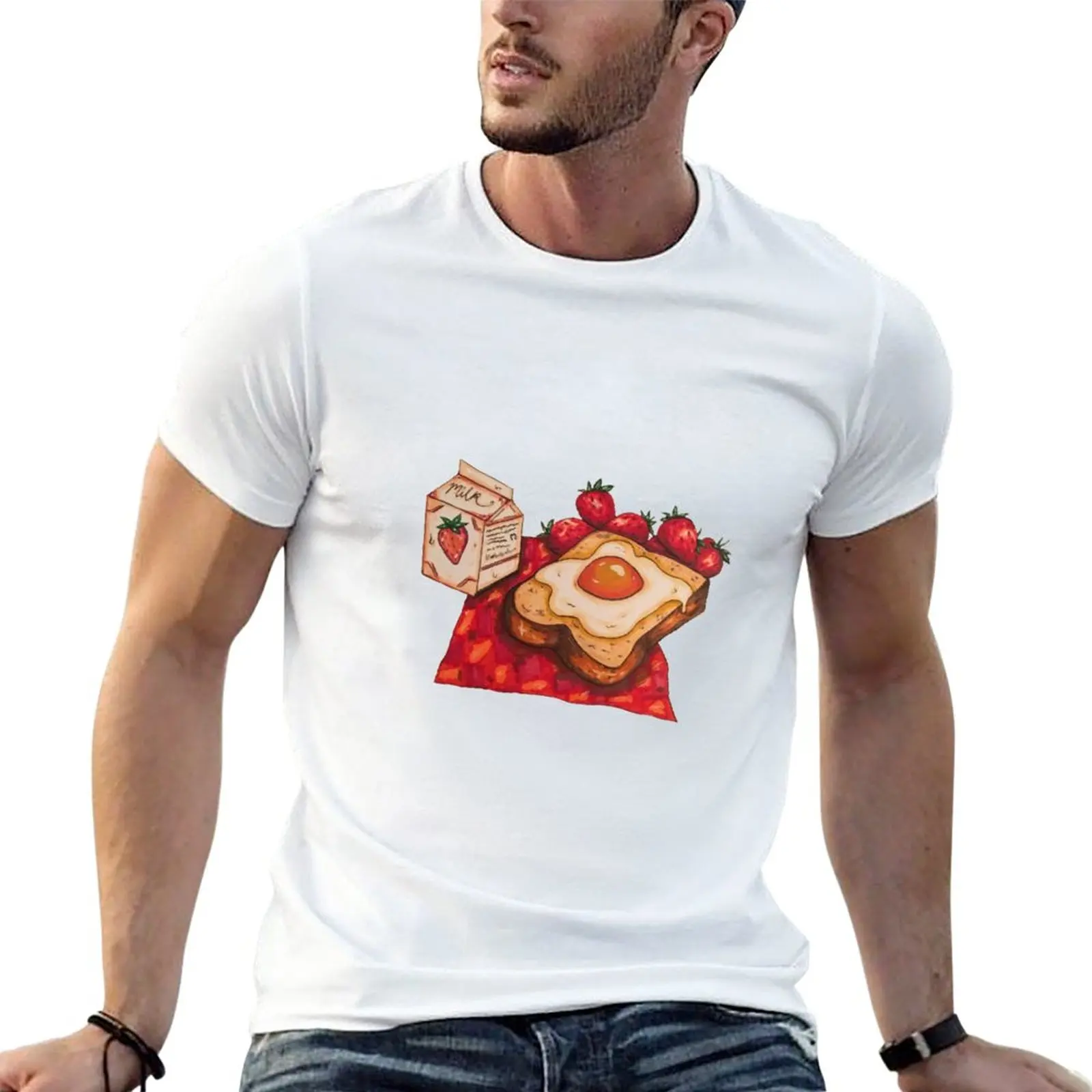 Egg Toast, Milk, and Strawberries T-Shirt graphic t shirt heavyweight t shirts sweat shirts mens tall t shirts