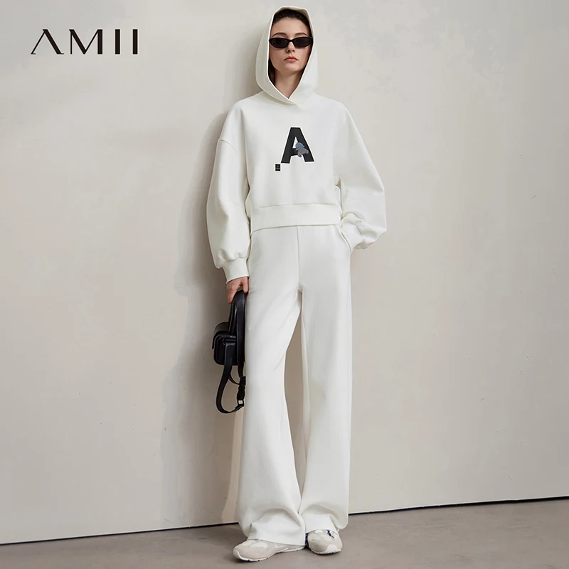 

Женские толстовки AMII, осень 2023, новый повседневный свободный свитер с капюшоном и буквами, широкие спортивные штаны, вязаная женская одежда 12523012