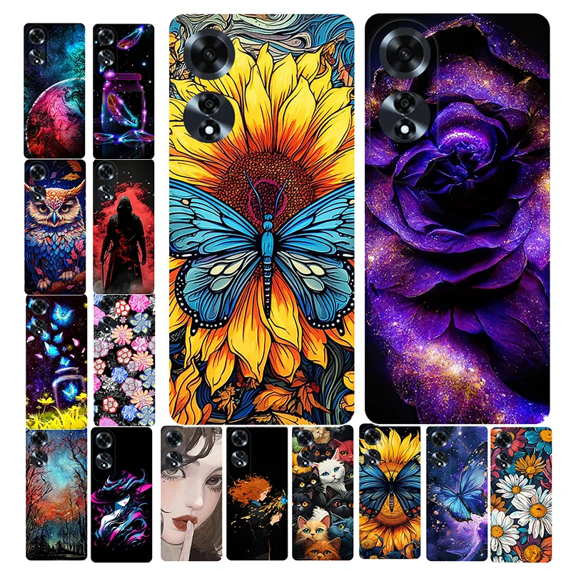 For OPPO A60 4G Case Black Silicone Bumper Butterfly TPU Soft Back Cover For OPPO A 60 CPH2631 Case OPPOA60 4G Protective Shell