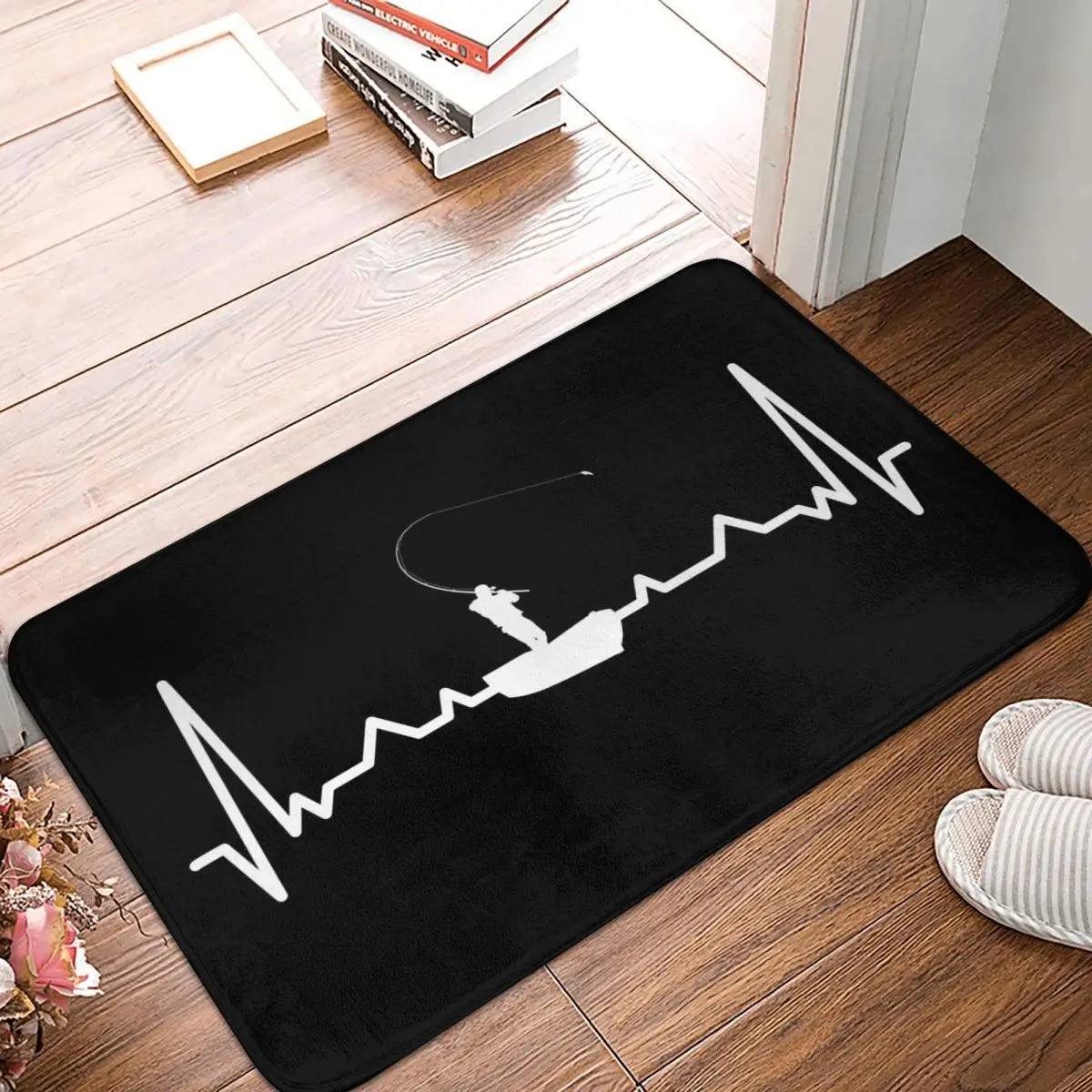 Fly Fishing Fisherman Heartbeat Non-slip Doormat Floor Mat Sand Scraping Carpet Rug for Kitchen Entrance Bedroom Footpad Mats