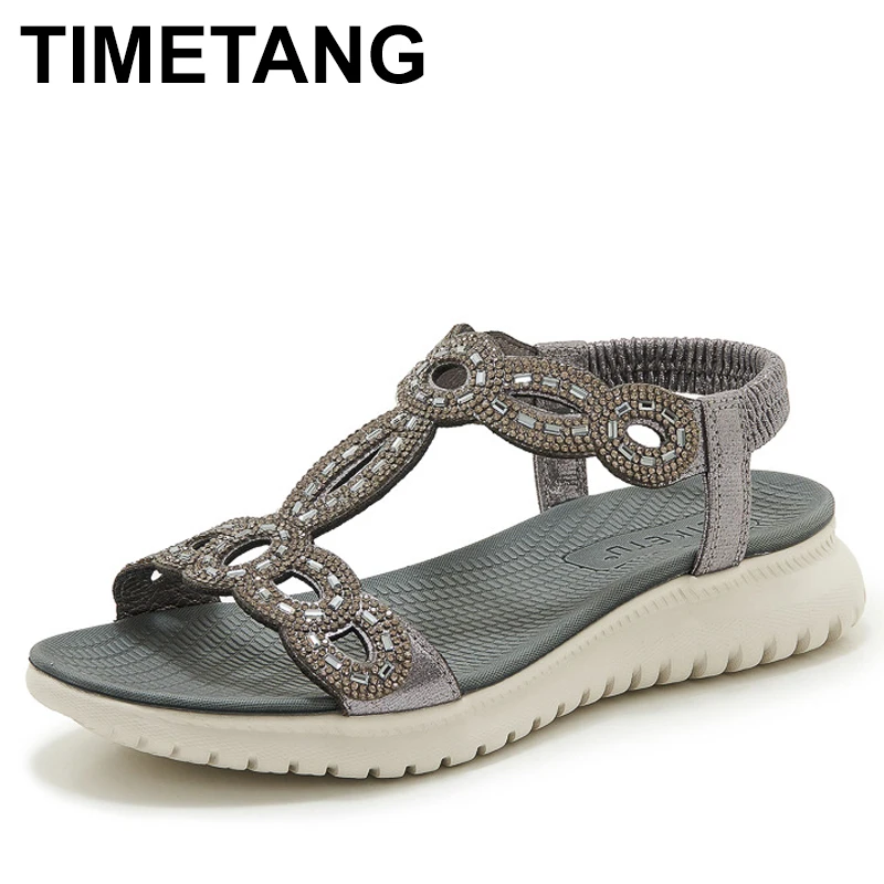 

Винтажные повседневные сандалии со стразами для женщин, летние модные сандалии на танкетке на толстой подошве с открытым носком и открытым носком