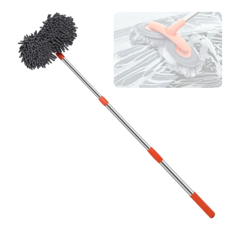 Double-Sided Soft Fiber Car Wash Mop with Three-Section Handle for Broad Vehicle Coverage, Roof Reach, Windshield Wipe-Downs,