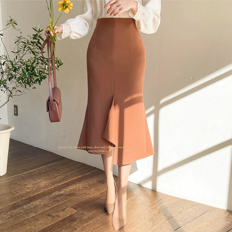 

Ladies Elegant Medium Long Split Hem OL Black Fishtail Skirt Women Clothes Girls Cute Skirts Chic Casual Clothing BPyK2360