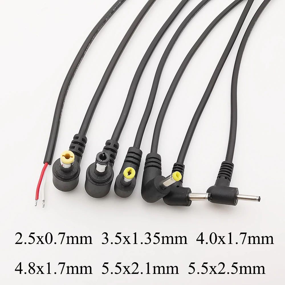 1/2/5 Uds Cable de alimentación CC de ángulo recto 2,5x0,7mm 3,5x1,35mm 4,0x1,7mm 4,8x1,7mm 5,5x2,1mm 5,5x2,5mm línea de extensión de conector de clavija