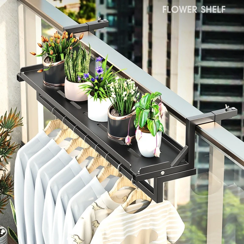 Adjustable Hanging Plant Shelf, Stainless Steel Lattice Balcony Rack,Thick Anti Rust Flower Pot Stand, Green Black Indoor Holder
