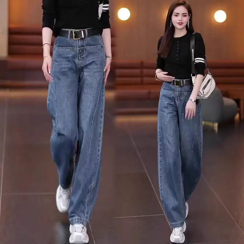 

Женские джинсы с широкими штанинами и высокой талией, прямые, повседневные, осенняя новинка, джинсовые брюки для работы и отдыха