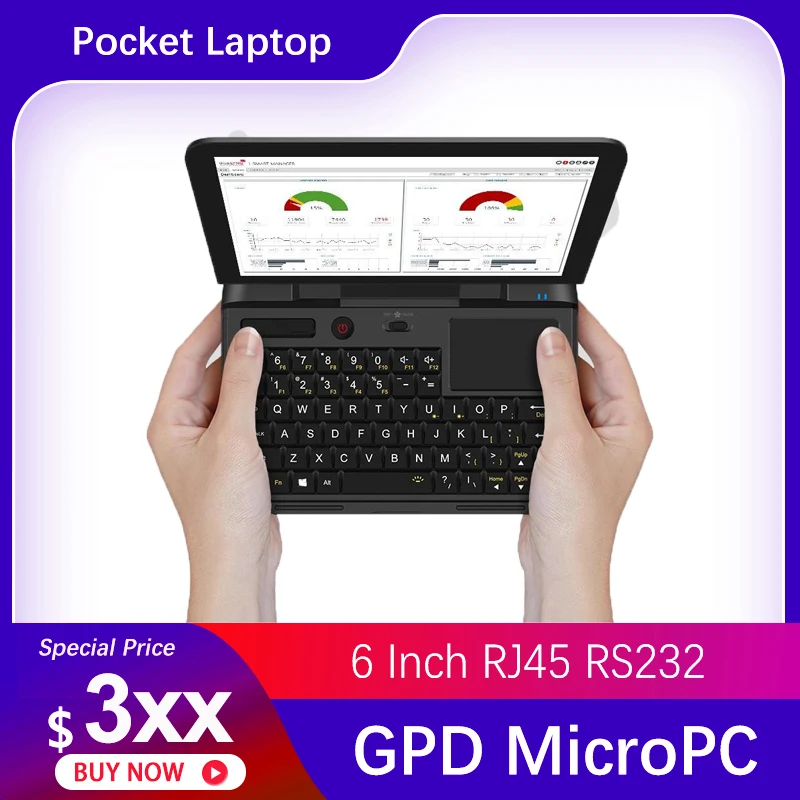 Cheap Pocket Laptop Netbook Computer Notebook GPD MicroPC 6 Inch RJ45 RS232 HDMI-Compatible Windows 10 Pro 8G RAM Backlit Black