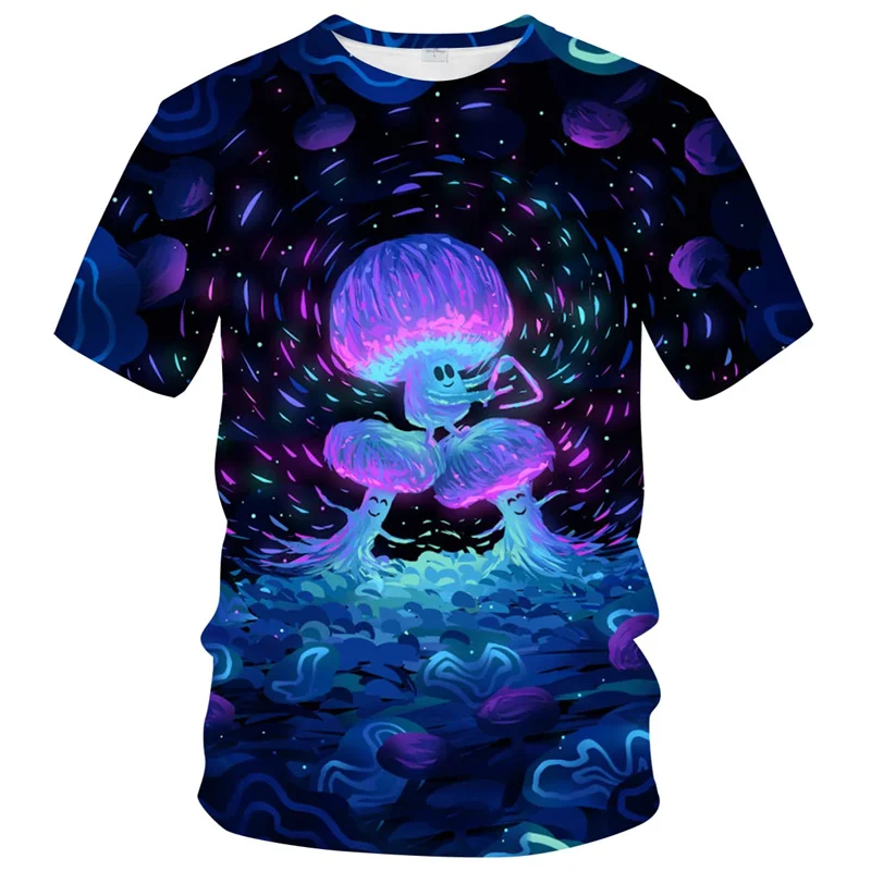 

Summer Magic Mushroom Graphic Men'S T-Shirt Fun 3d Printed Forest Elf Boys Cool Short Sleeve Casual Handsome Quality Clothing