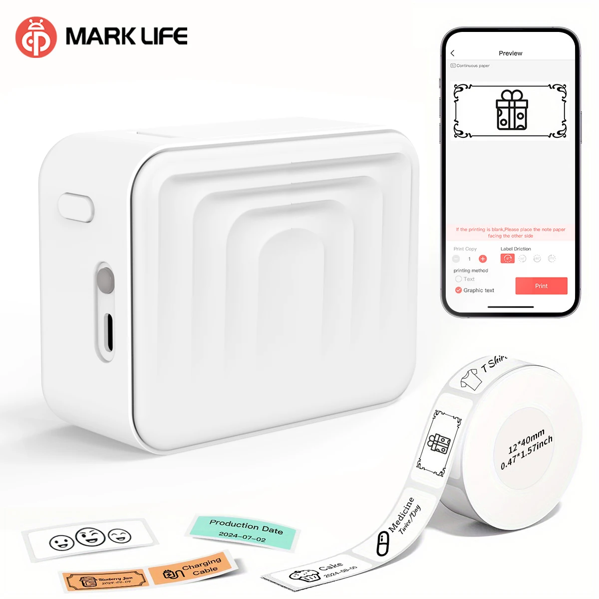 

Marklife M1 Label Printer Portable Mini Thermal Printer For Home & Office Use/ Smart Labeling/Home Organizers As like D110 /P15
