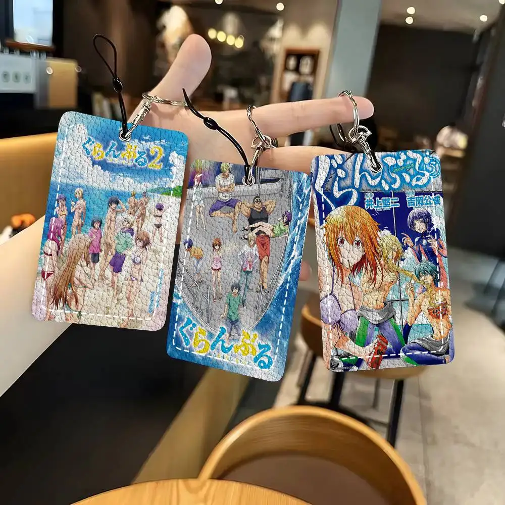 Anime Grand Blue Dreaming Card Wallet With Keychain Fashion Print Bank Card Protective Holder