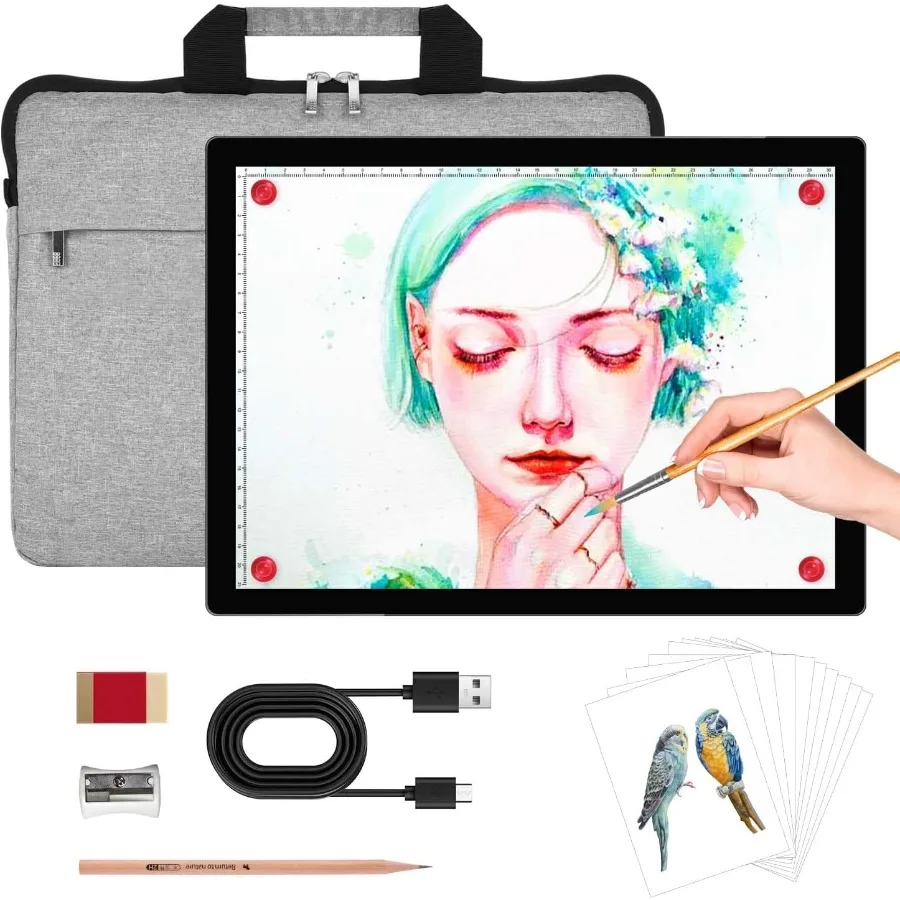 

Rechargeable A4 Light Box for tracing with Padded caseMagnetic Light pad Builtin 2500mAH Battery 5 Levels of Brightness Light T