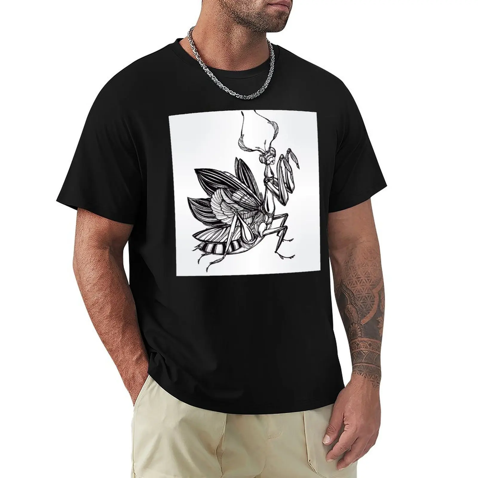 Praying Mantis Illustration T-Shirt Minimal Art Print T-Shirt
