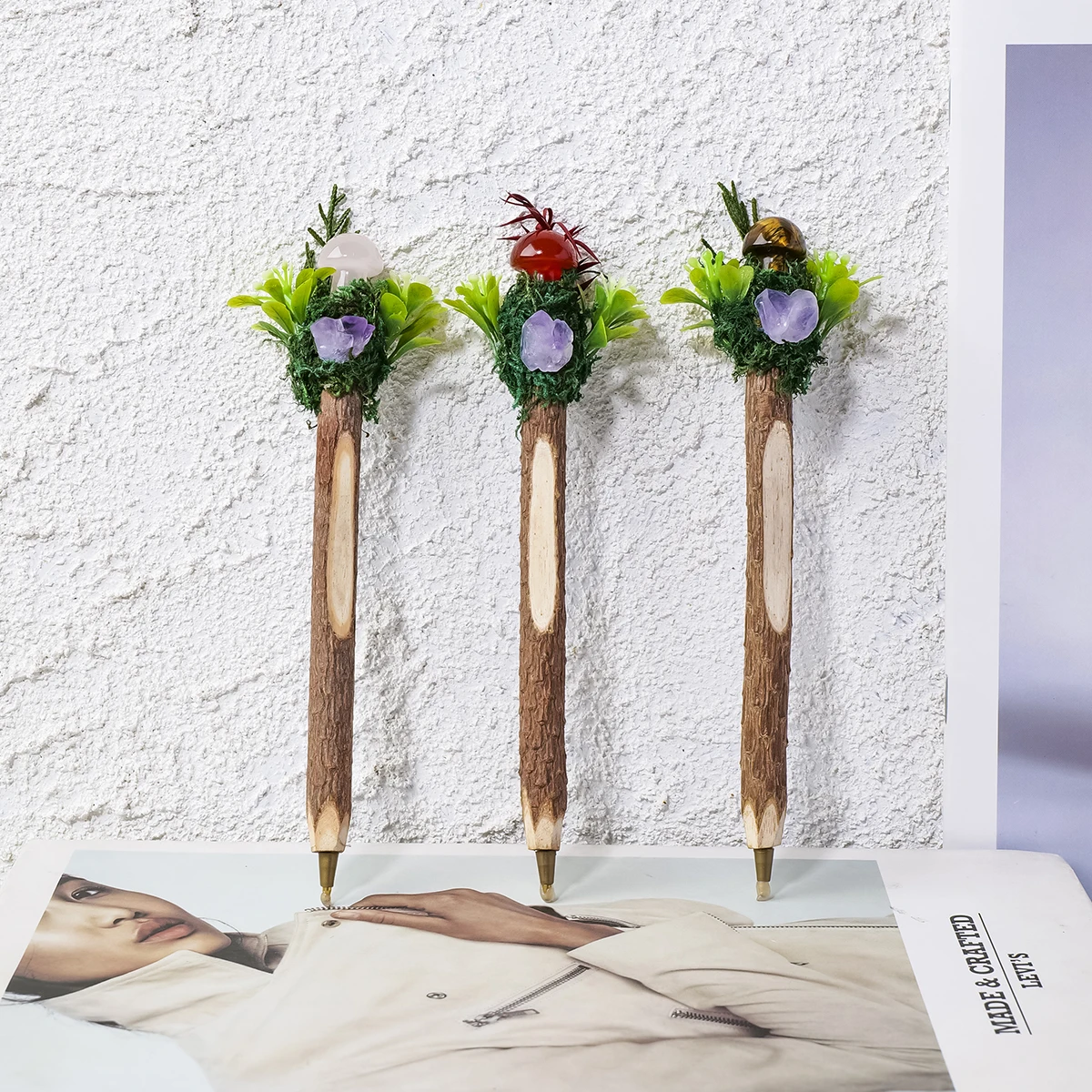 1PC Natural Crystal Mushroom Magic Pen, Healing Energy Crystal Point Writing Stick, Creative DIY Stationery for Students, Hallow