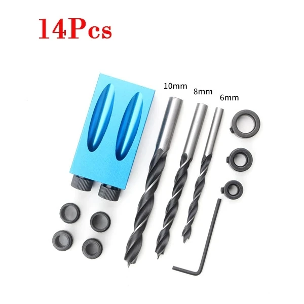 15 Degree Oblique Hole Locator Angle Drilling Woodworking Drill Bits Pocket Hole Jig Kit DIY Carpentry Tool