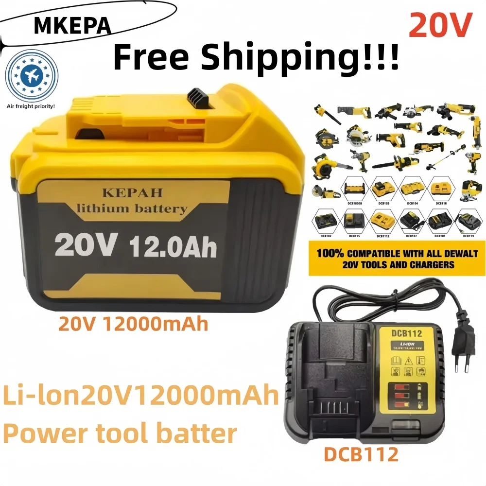 

5S3P DCB200 20V 12000mAh Lithium Rechargeable Battery For Dewalt 18V DCB184 DCB200 DCB182 DCB180 DCB181 DCB182 DCB201 DCB206