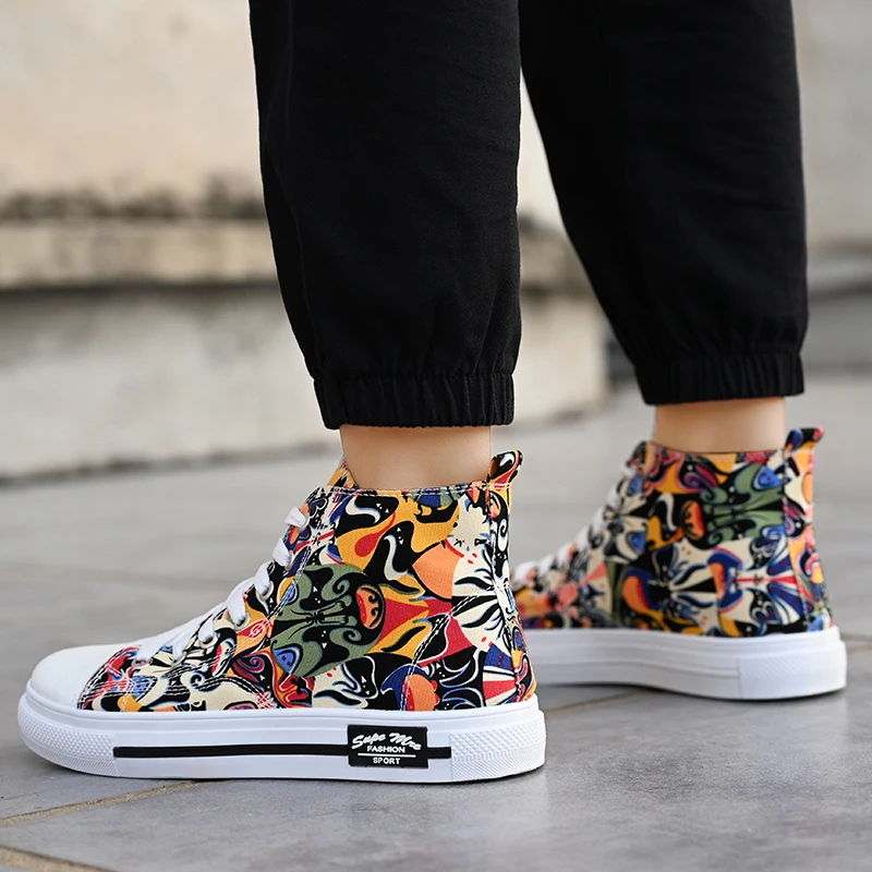 Zapatos de lona coloridos para hombre y mujer, zapatillas planas con cordones de alta calidad, estilo Graffiti Vamp, informales, talla 35-44, para