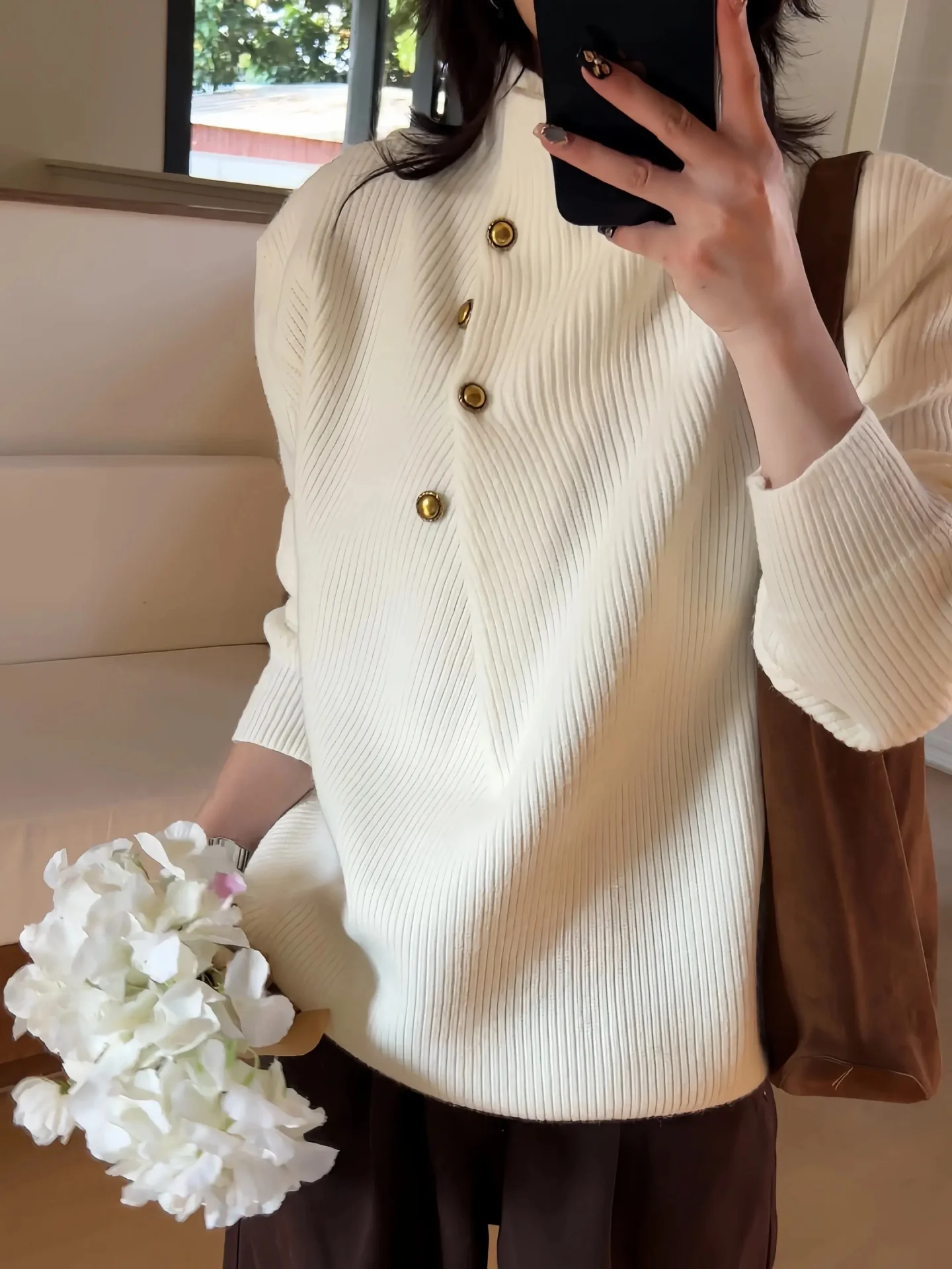 

Men's Button-Up f-High Collar Knitwear Loose Fit Autumn Winter Sle Base Layer irt Casual Comfortable Soft Knitted Top