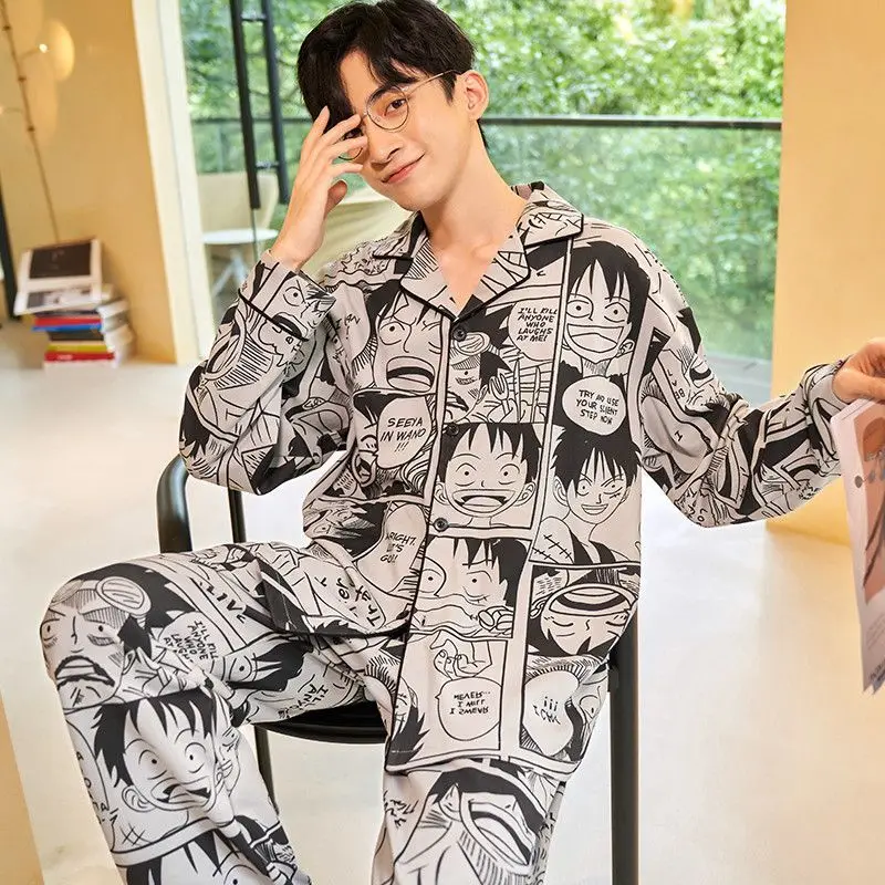 Hauts et pantalons Anime une pièce Luffy dessin animé pyjamas hommes femmes à manches longues automne hiver jeunesse Plus chaud maison vêtements ensemble