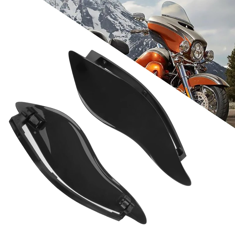 Black Motorcycle Side Fairing Air Deflector Adjustable Wing Windshield For Harley Touring Electra Street Tri Glide CVO 14-22