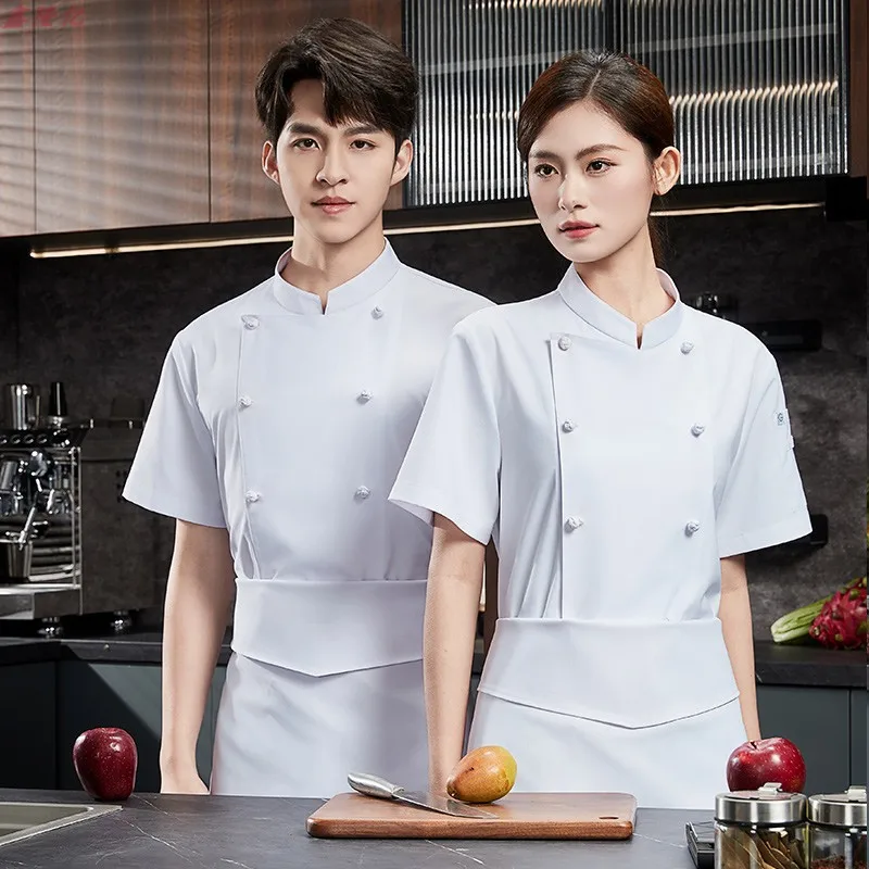 Summer Short Sleeve Thin Breathable Mesh Chef Work Uniform Western Restaurant Chinese Hotel Kitchen Work Uniform for Men
