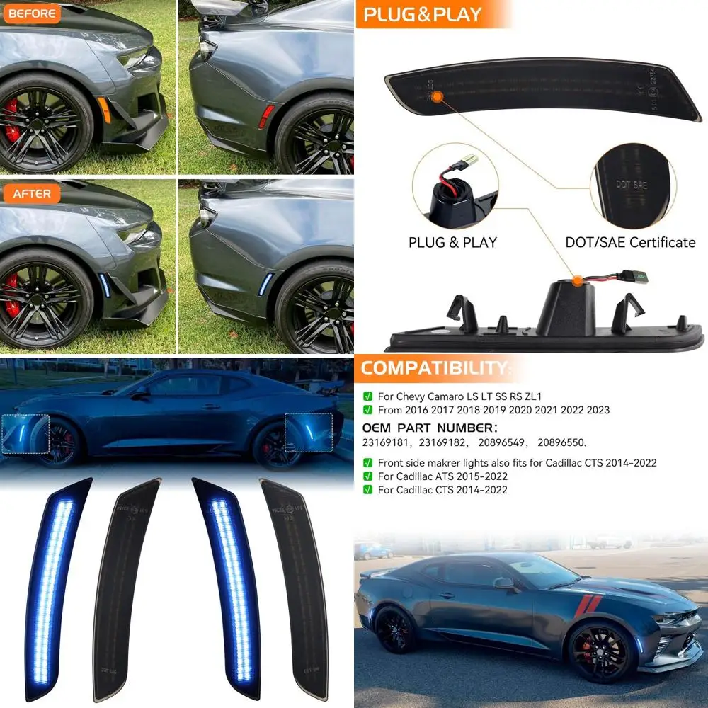 

Боковые габаритные фонари с дымчатыми линзами для Chevy Camaro 2016-2023 гг., отражатели переднего и заднего бампера