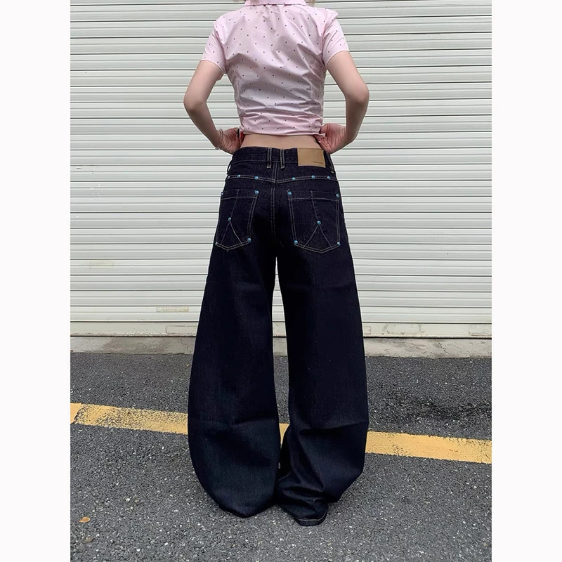 

ZHIZOU Autumn Blue Jeans Women Y2K American Vintage 2000s High Waisted Jean Straight Streetwear Casual Loose Wide Leg Denim Pant