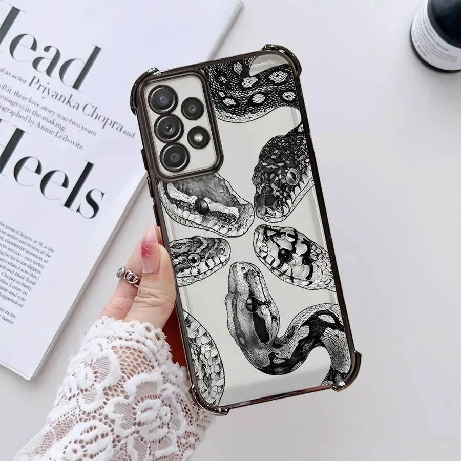 حافظة لهاتف سامسونج جالاكسي A13 A33 A15 A16 A24 A25 A21s A26 A52 A17 A35 A36 غطاء شفاف نمط ثعبان رائع