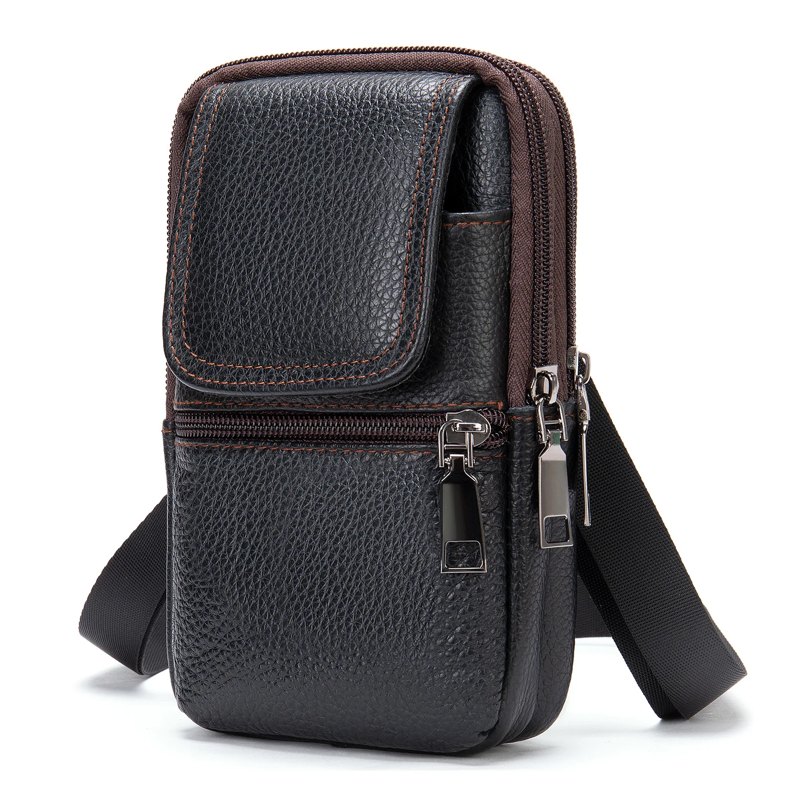 Bolsa de cintura de couro genuíno masculina, bolsa de telefone, desgaste no cinto, bolsa de ombro para celular, bolsa masculina ao ar livre