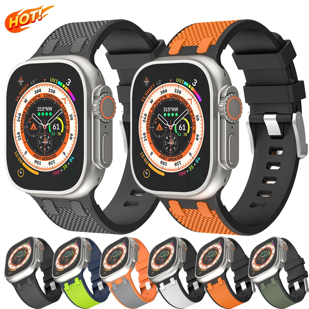 2024 Silicone Sport Strap for Apple Watch Ultra 2 Band 49mm 45mm 44mm 42mm Waterproof Band for IWatch Series Ultra 9 8 7 6 5 4