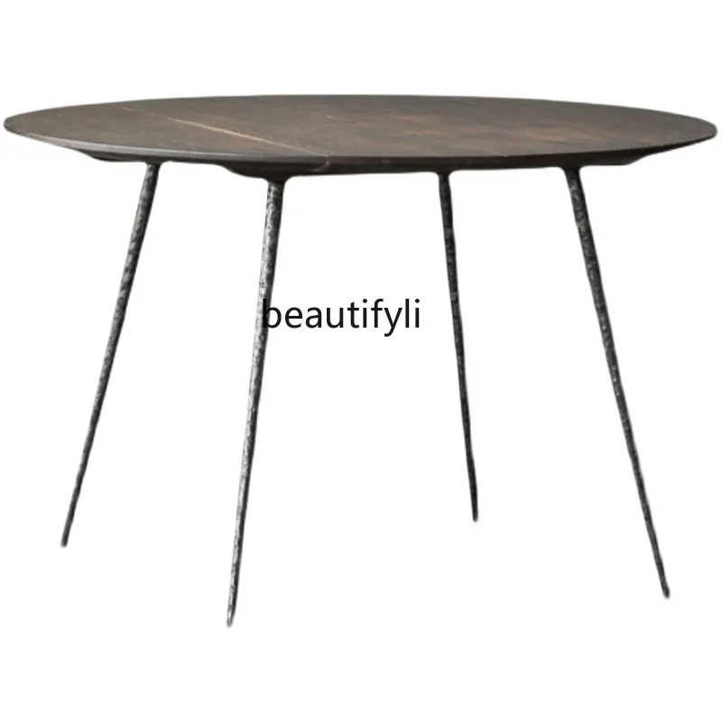 Nordic round Retro Dining Table Style Original Design Solid Wood Dovetail Joint Industrial Style Iron round Dining Table