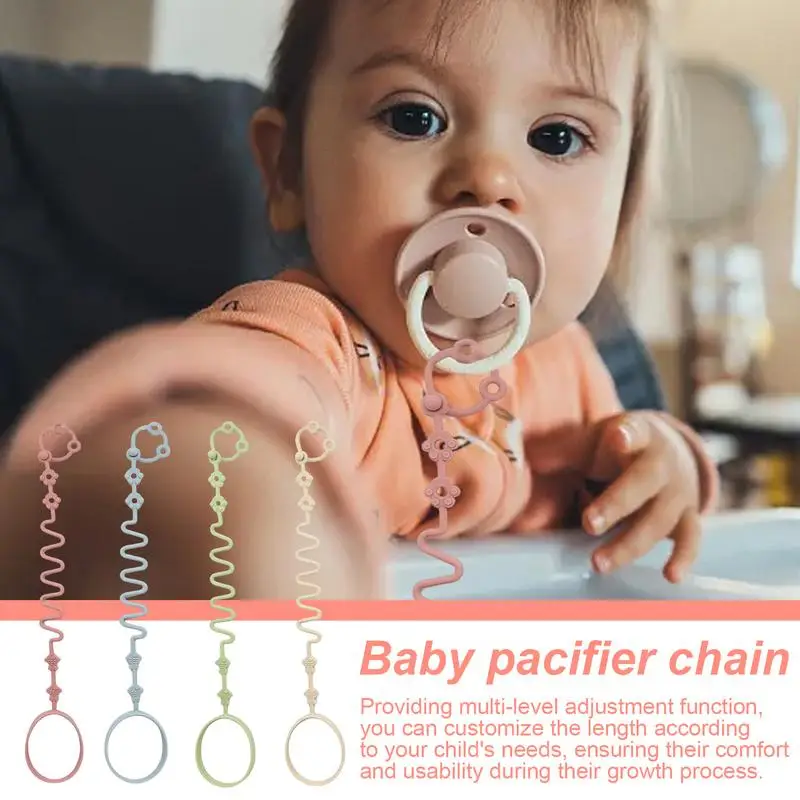 Silicone Pacifier Chain Anti-Lost Pacifier Clip Chain Adjustable Silicone Safety Strap Nipple Holder Teether Straps Stroller