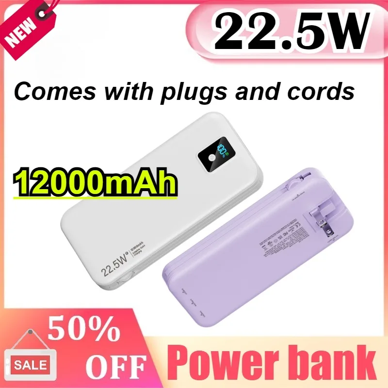 

20000mAh Power Bank with Built-in AC Plug & Dual Cables, PD20W Fast Charging Type-C Port, Portable Charger for Travel, Camping