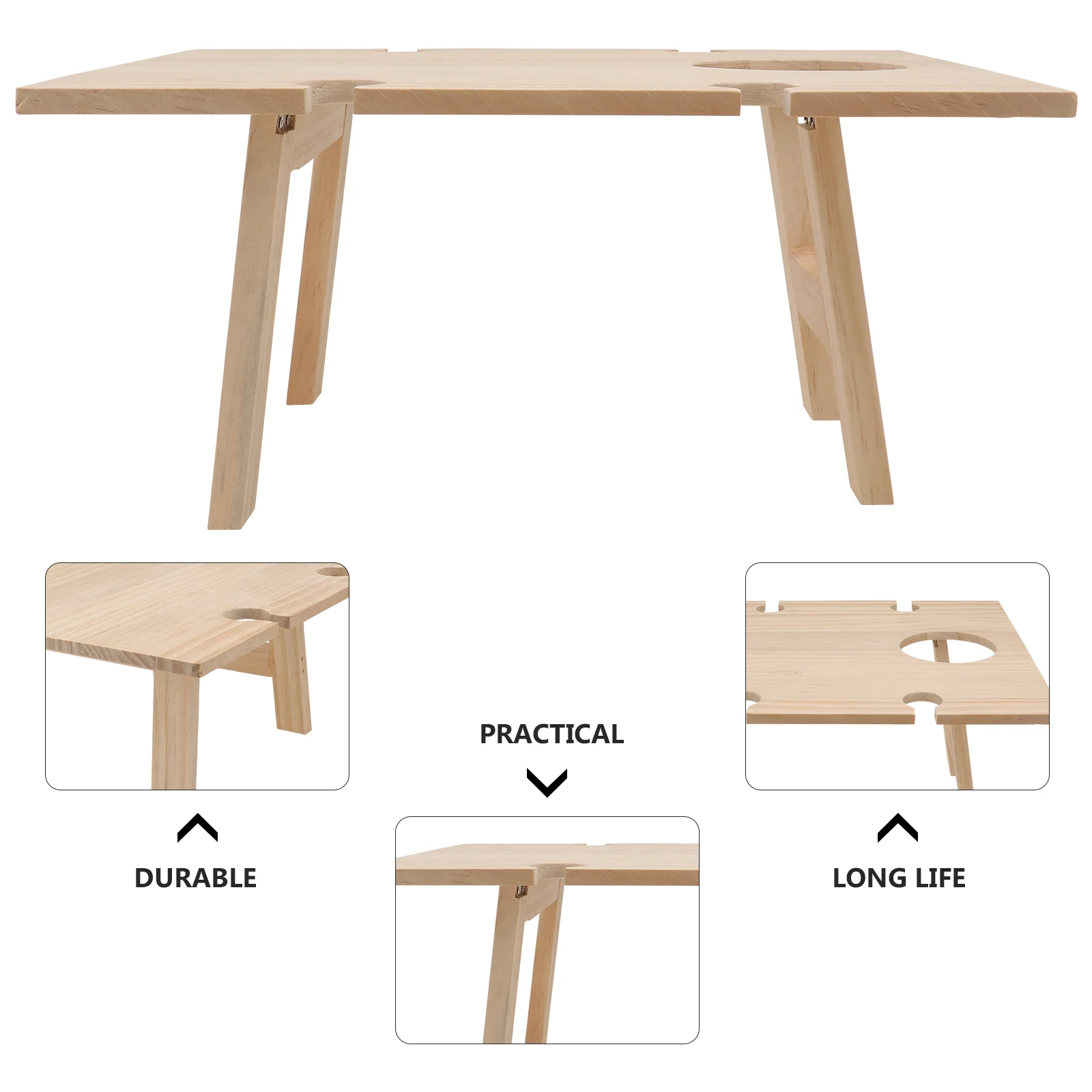 Folding Table Indoor Party Foldable Portable Wooden Square Dining for Cheese Serving Desk